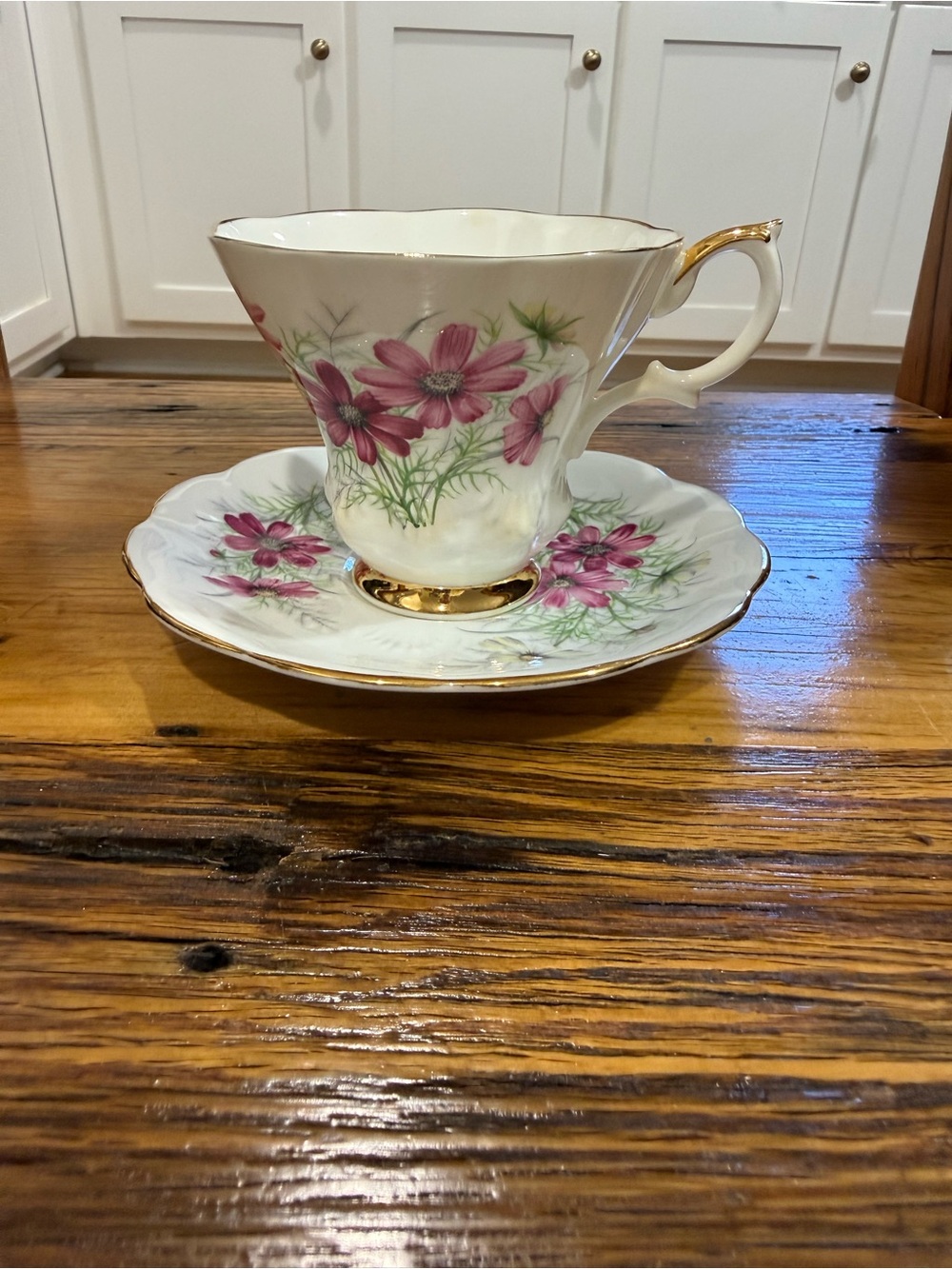 Royal Albert Pink Floral Teacup and Saucer with Gold Trim